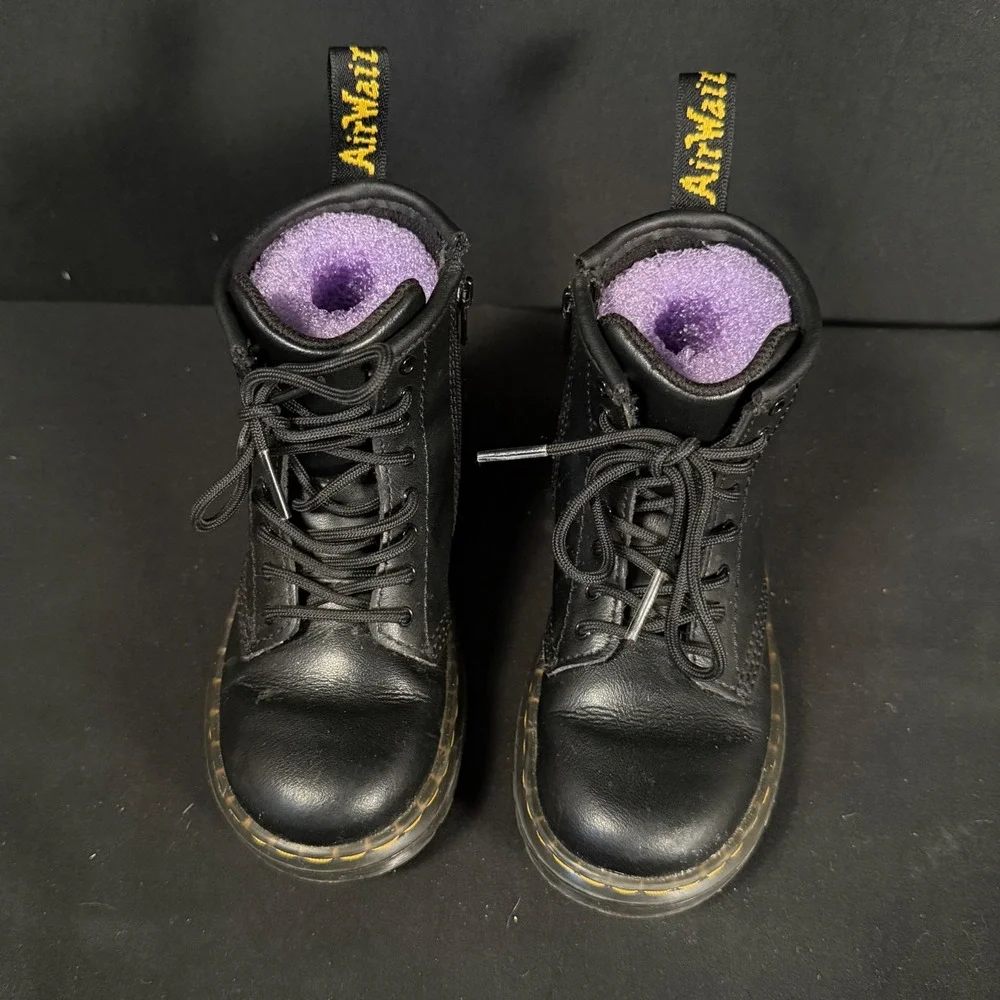 Dr. Martens Zavala T 1460 Black Leather Toddler Combat Boots Side Zip Size 10